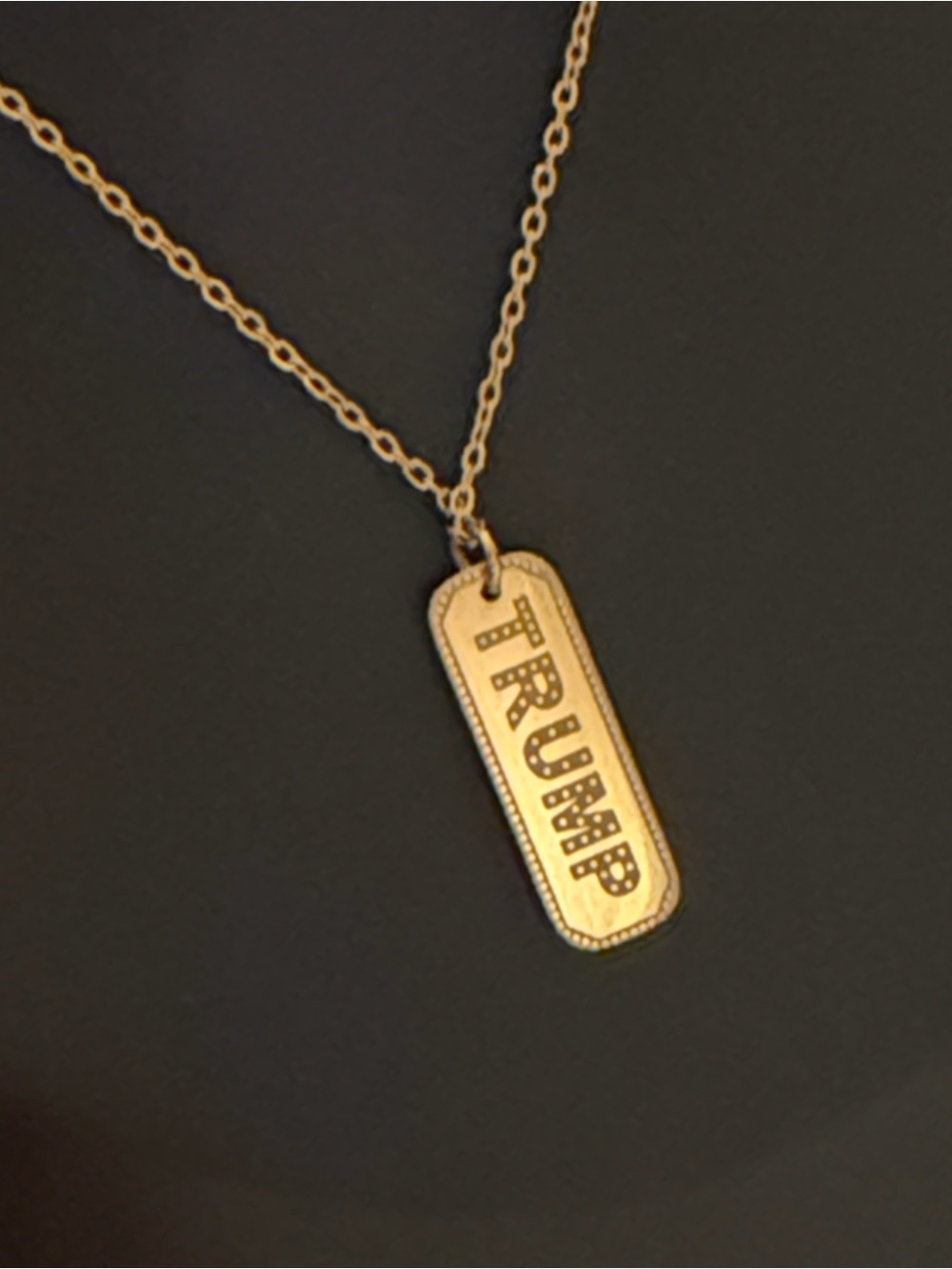Dog Tag Gold Bar Necklace TRUMP Nameplate